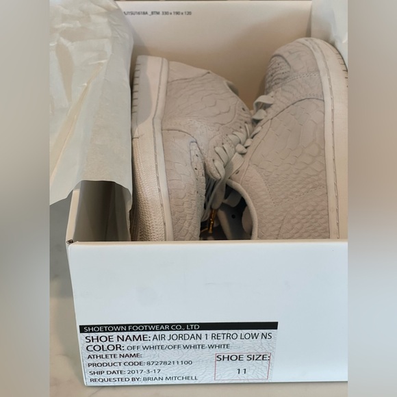 Promo sample Air Jordan 1 Retro Off White Low Snakeskin Size 11 Nike Rare 2017 - Picture 10 of 12